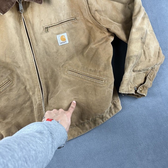 Vtg 90s Carhartt Detroit Jacket Mens Size 48 Red Quilted Lined Workwear Thrashed - Picture 3 of 10